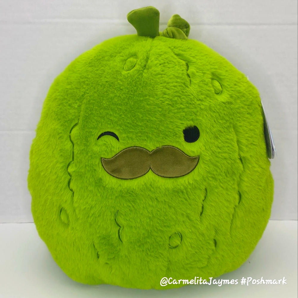 CHARLES 🥒12" Exclusive Green Fur Pickle w Mustache FuzzAMallow Squishmallow NWT